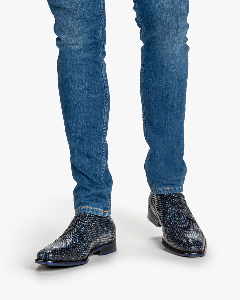 Veterschoen geprint leer donkerblauw