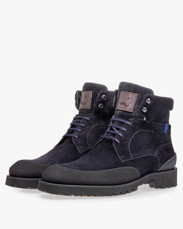Lace boot blue suede leather