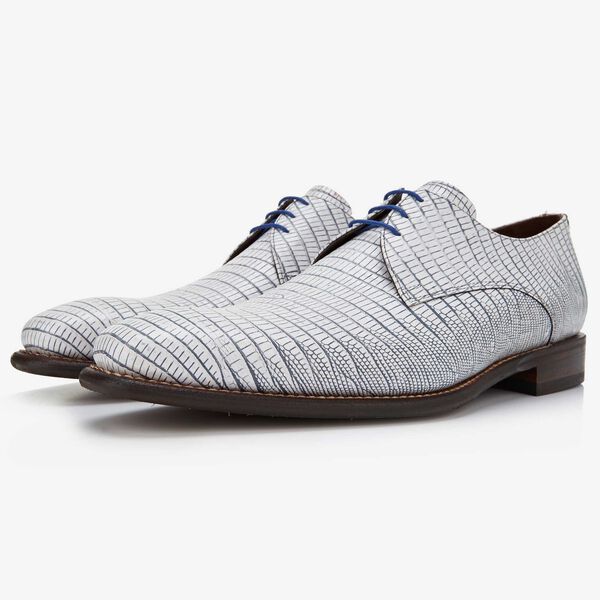 Floris van Bommel white lizard print men's lace-up shoe
