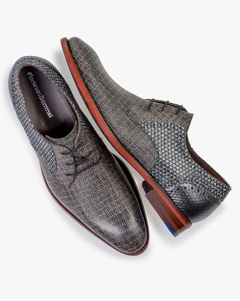 Lace shoe printed leather taupe