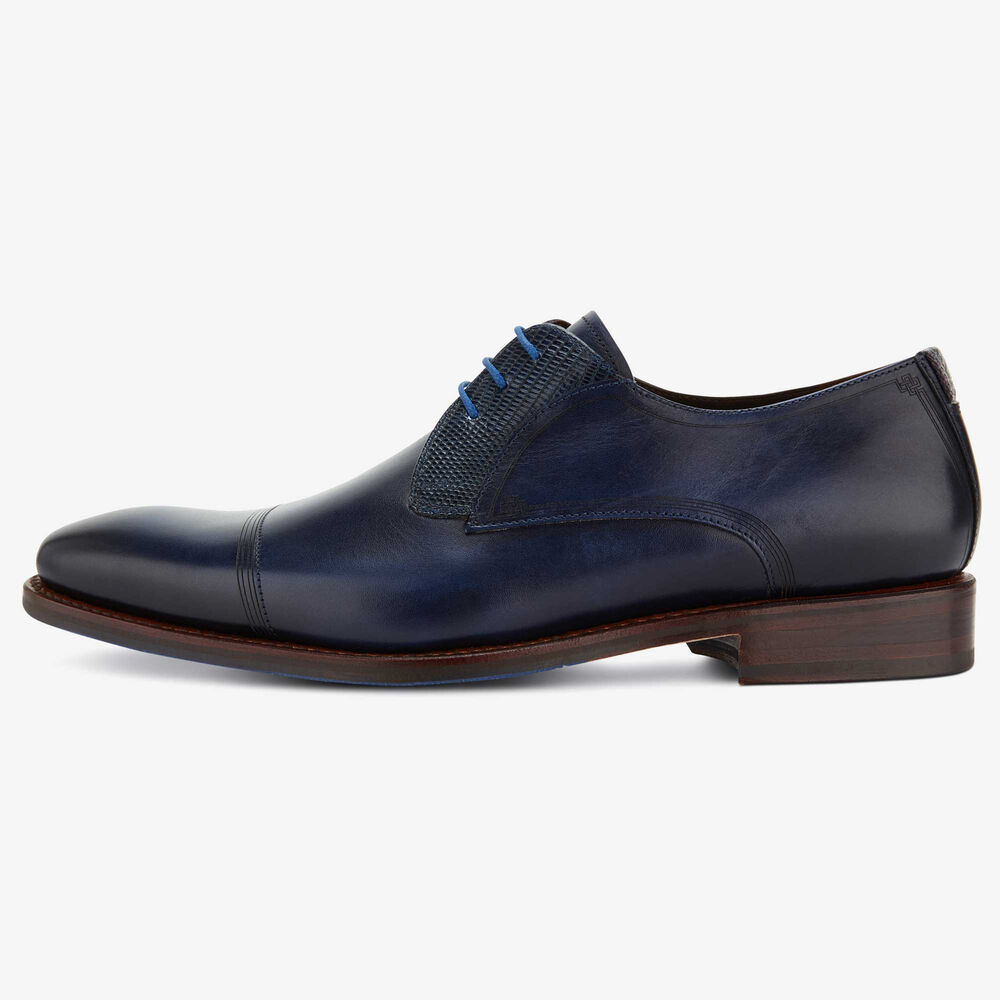 Floris van Bommel donkerblauwe leren heren veterschoen