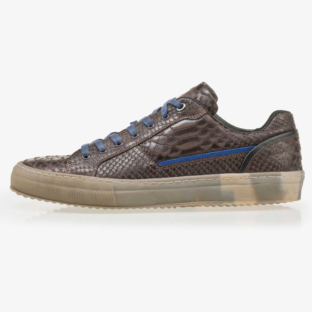 Floris van Bommel men’s brown leather sneaker with a snake print
