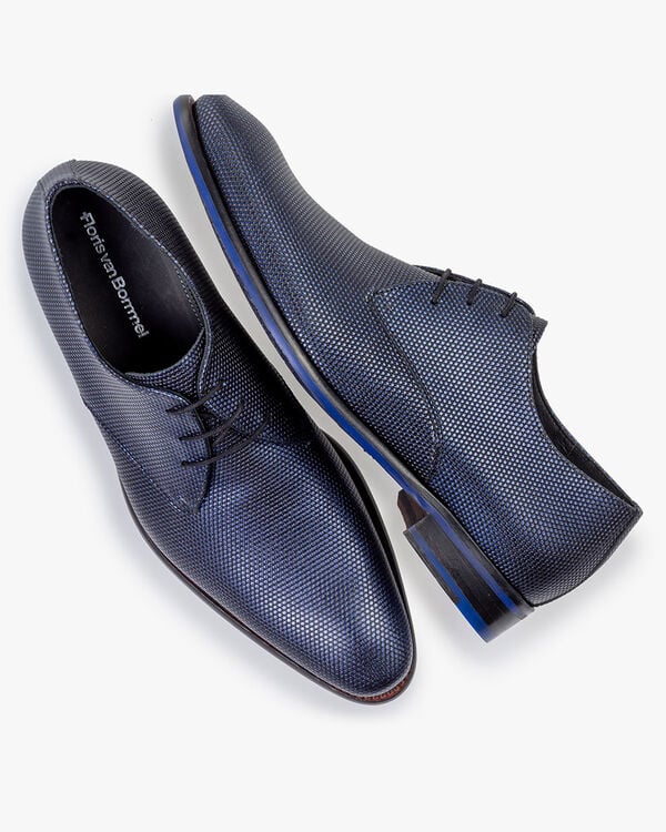 Lace shoe metallic print dark blue