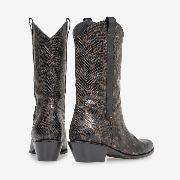 Western boot crocoprint koper