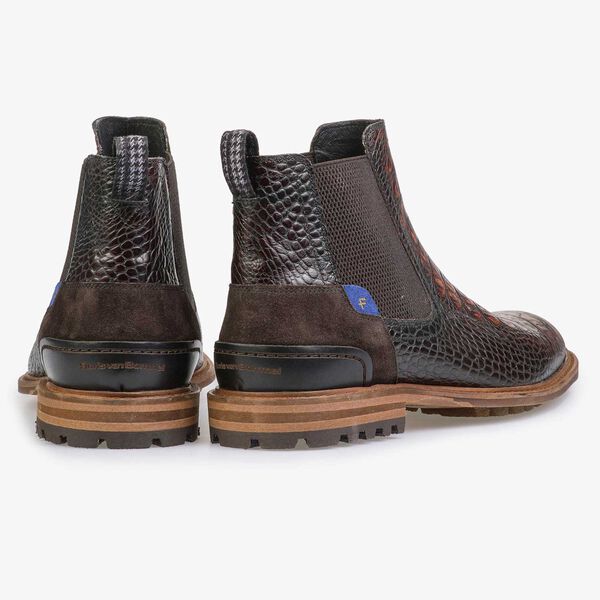 Brown calf’s leather Chelsea boot with croco print