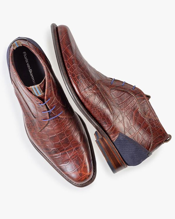 Veterboot crocoprint cognac