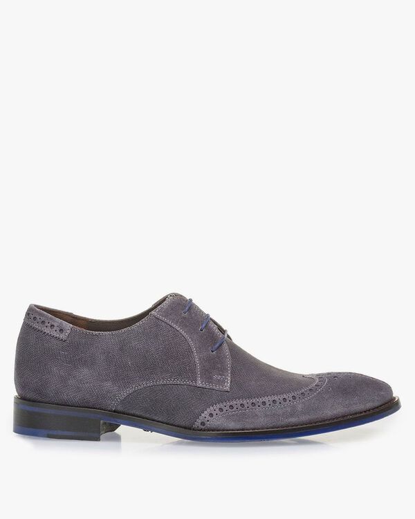 Dark grey suede leather lace shoe with print