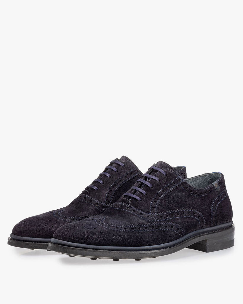 Brogue suede leather dark blue