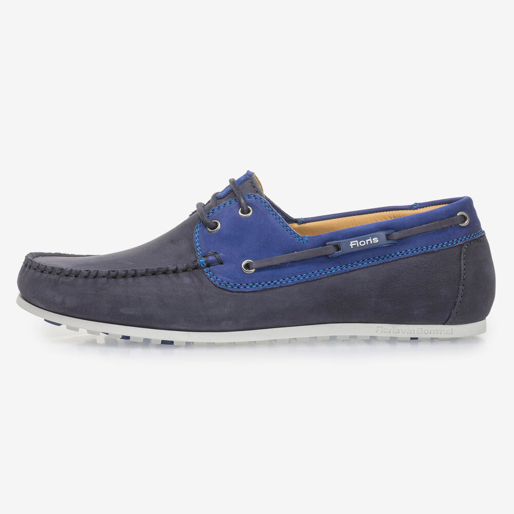 Blue nubuck leather boat shoe