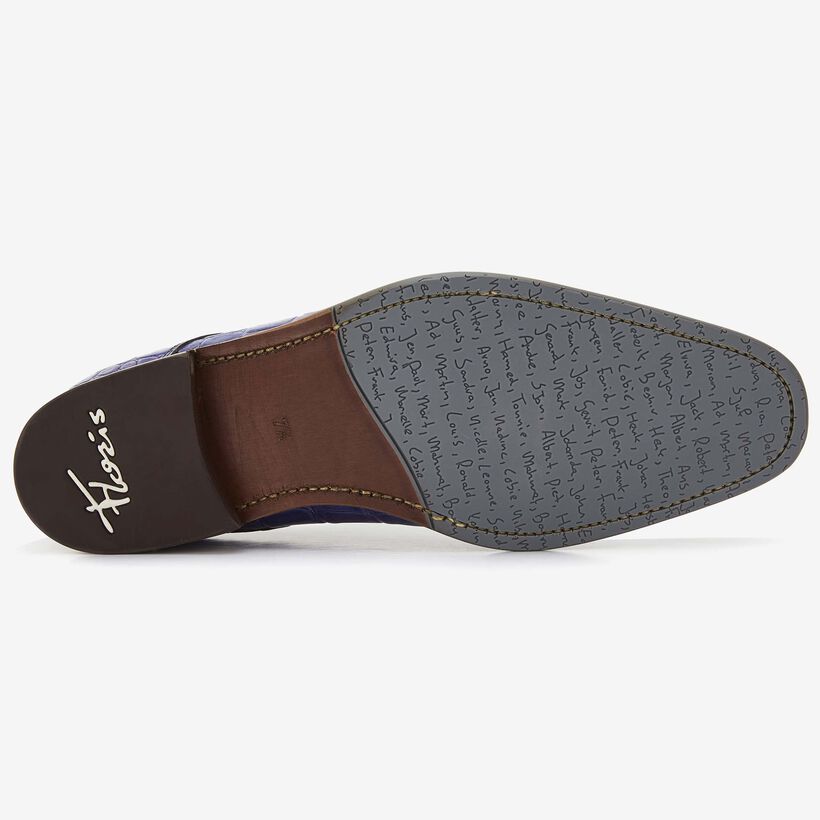 Floris van Bommel blauwe crocoprint heren veterschoen