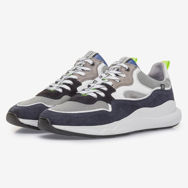 Blue and grey suede leather sneaker