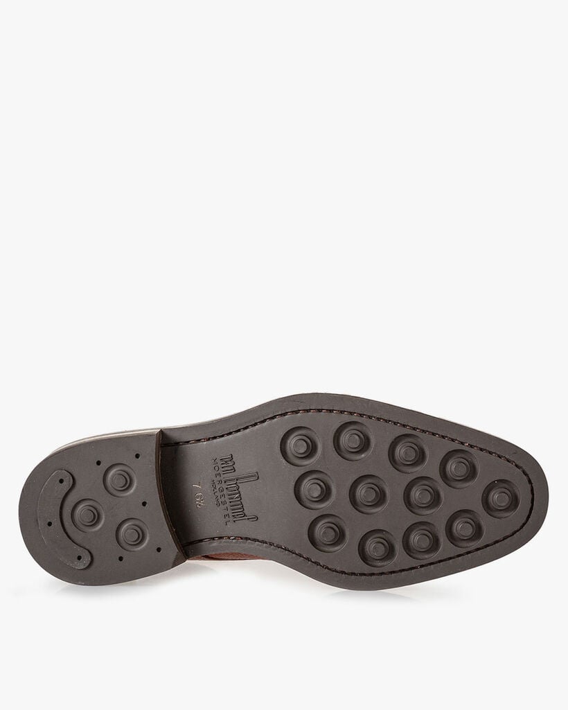 Boot leather with print cognac