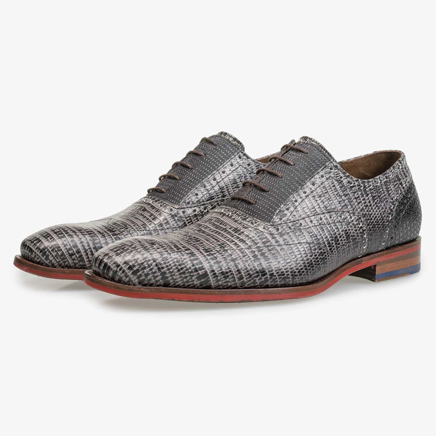 Veterschoen met lizard print – grijs – 19114/32|Floris van Bommel®