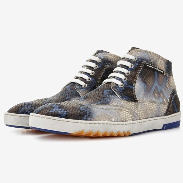 Floris van Bommel blue snake print men's sneaker boot