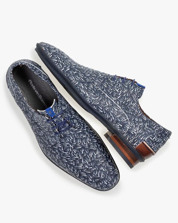 Lace shoe printed nubuck leather blue