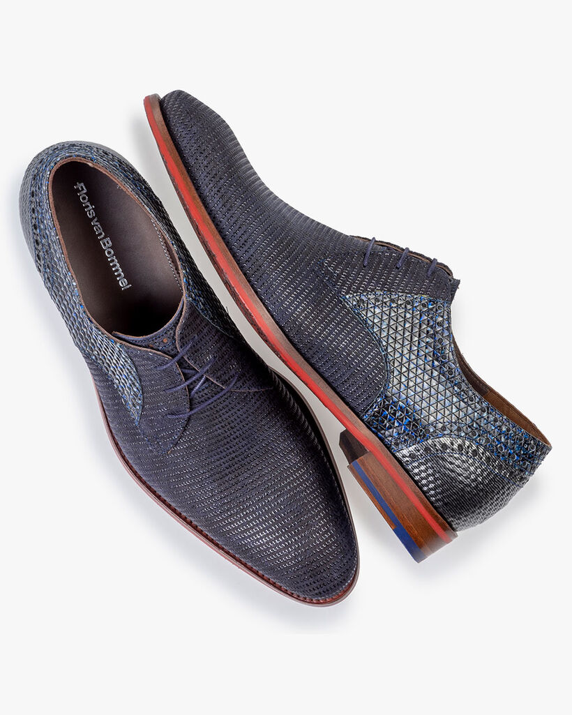 Lace shoe printed suede blue