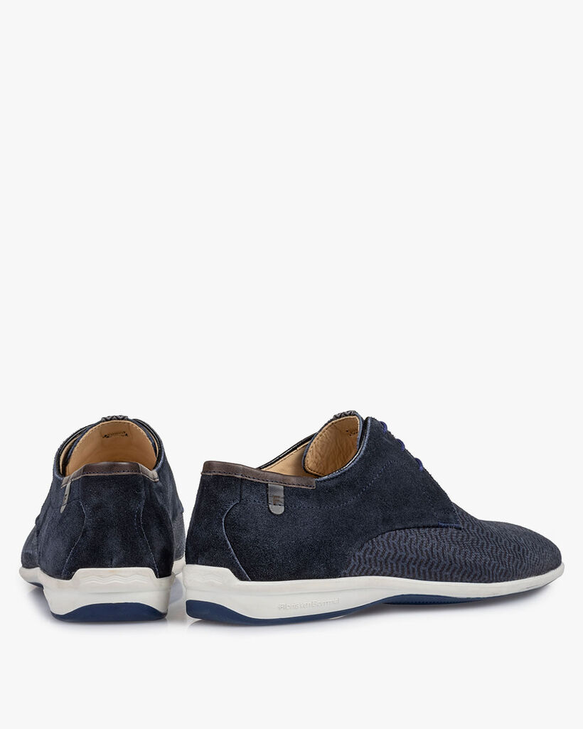 Veterschoen geprint nubuck blauw