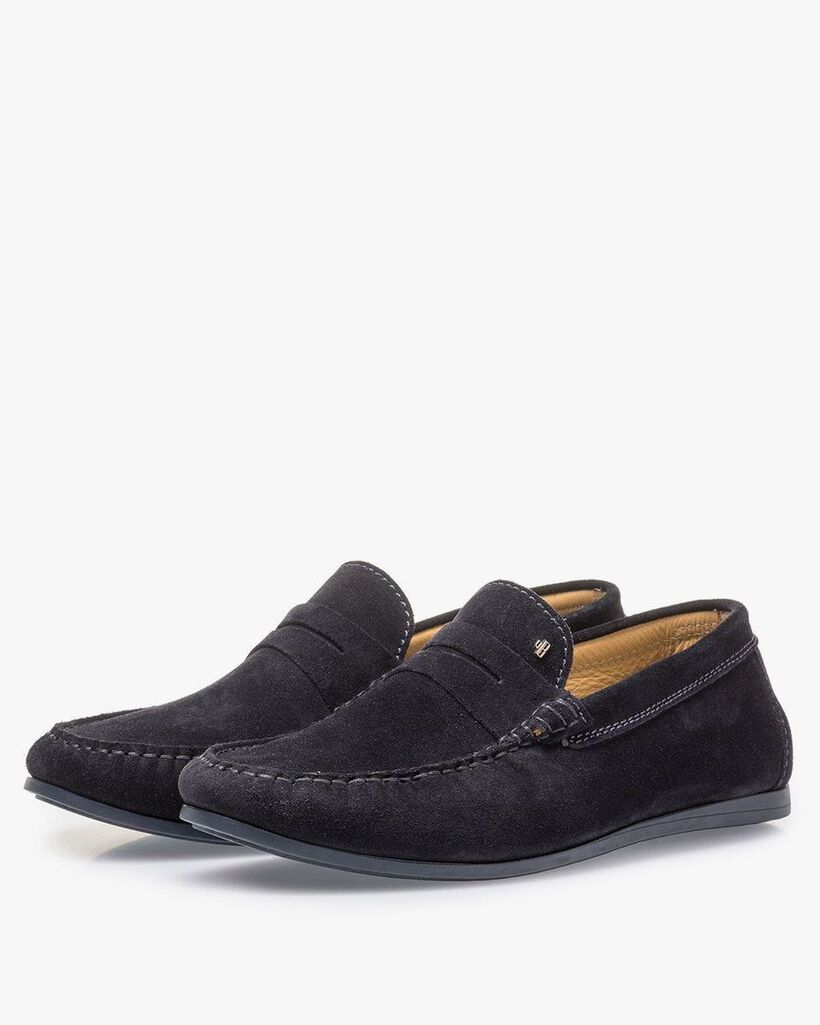 Dark blue suede leather loafer