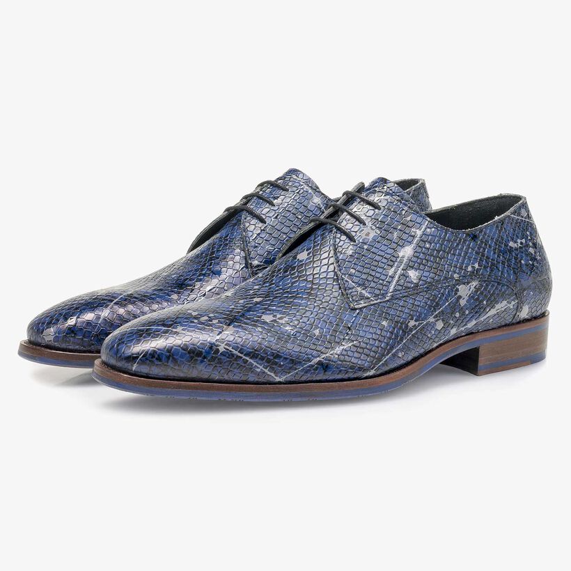 Blue printed calf leather lace shoe