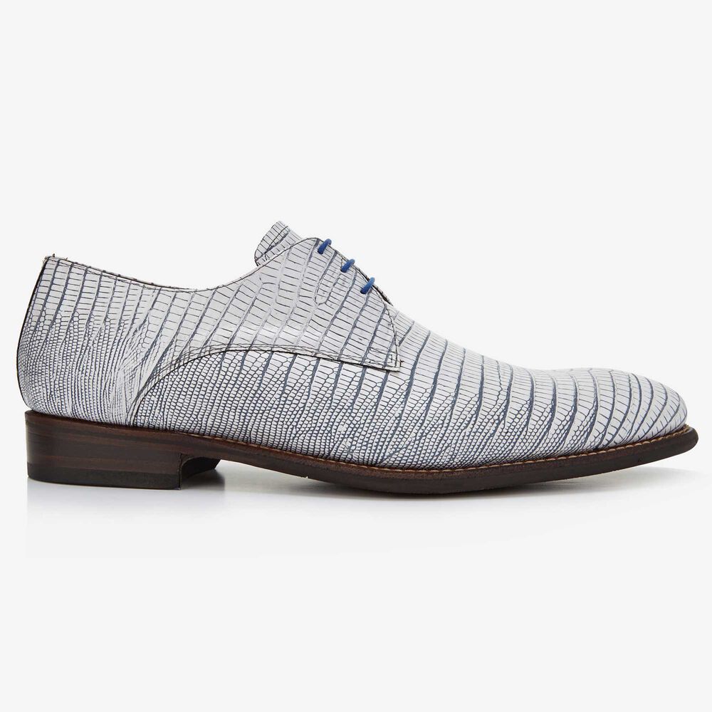Floris van Bommel white lizard print men's lace-up shoe