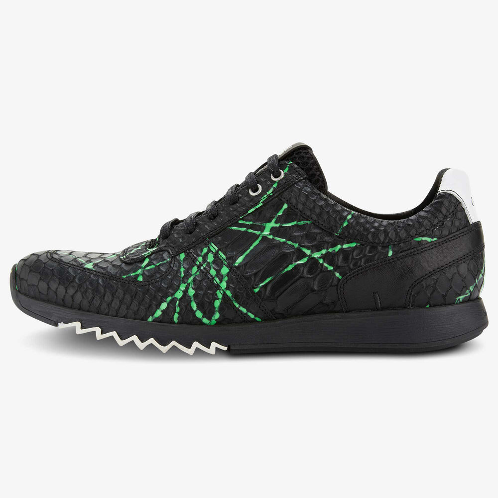 Floris van Bommel zwart-groene snakeprint leren sneaker 