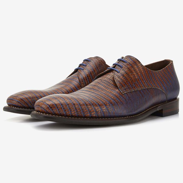 Floris van Bommel cognac lizardprint heren veterschoen