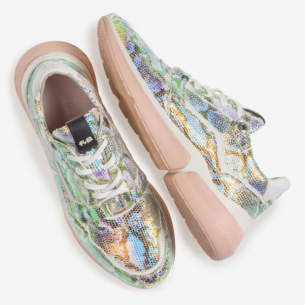 Sneaker met groen/gouden metallicprint