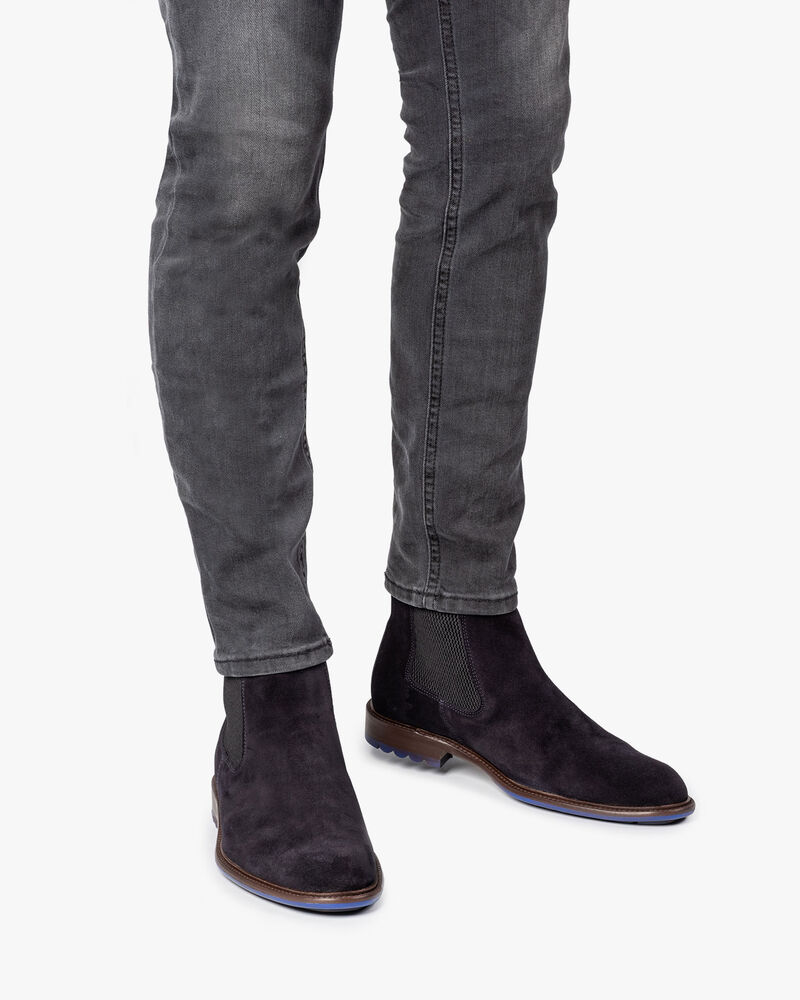 Blauwe su&egrave;de chelsea boot