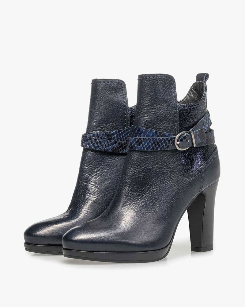 Blue calf leather ankle boots