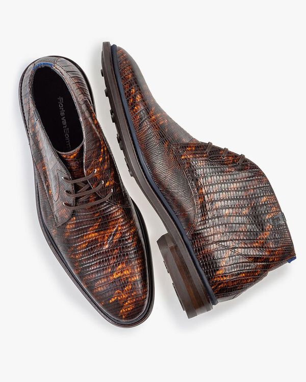 Veterboot lizardprint cognac