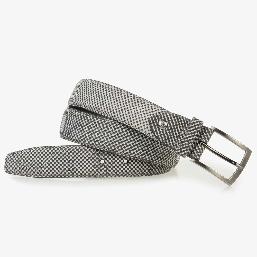 Light Grey suede leather belt with a mini print