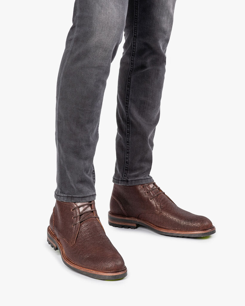 Lace boot brown with print