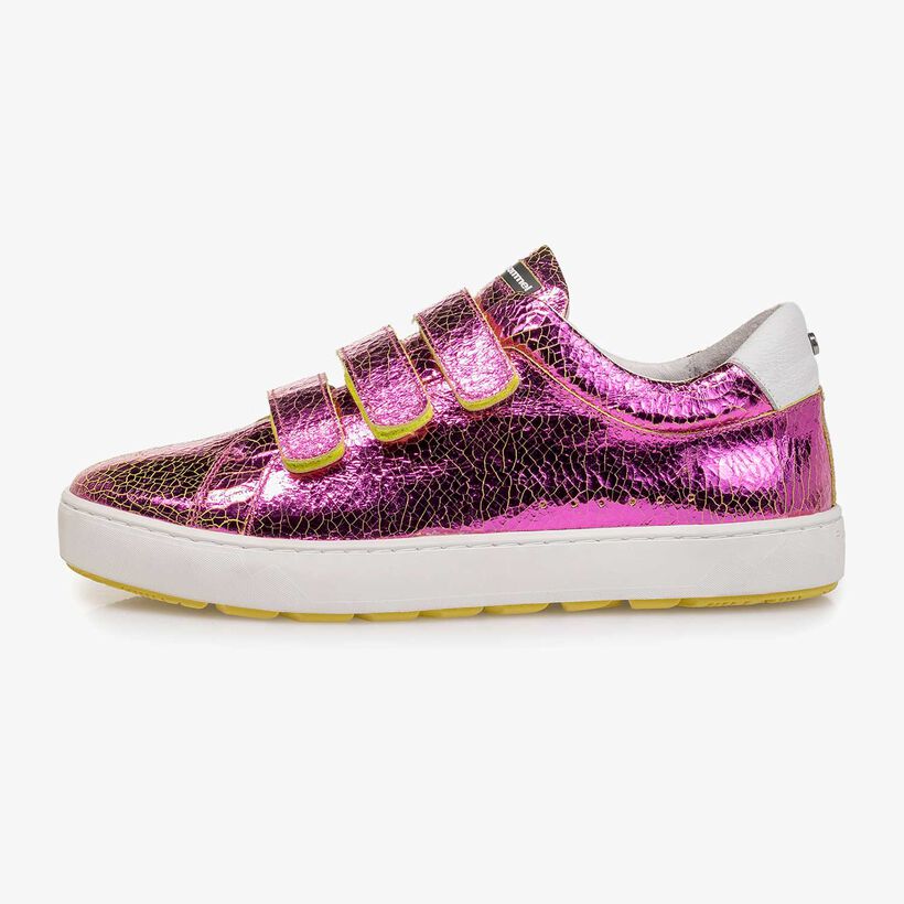 Pink metallic leather sneaker with craquelé effect