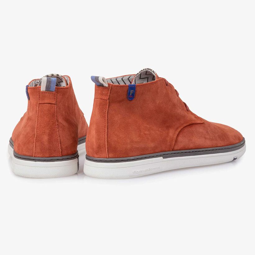 Orange-coloured slightly buffed suede leather boot