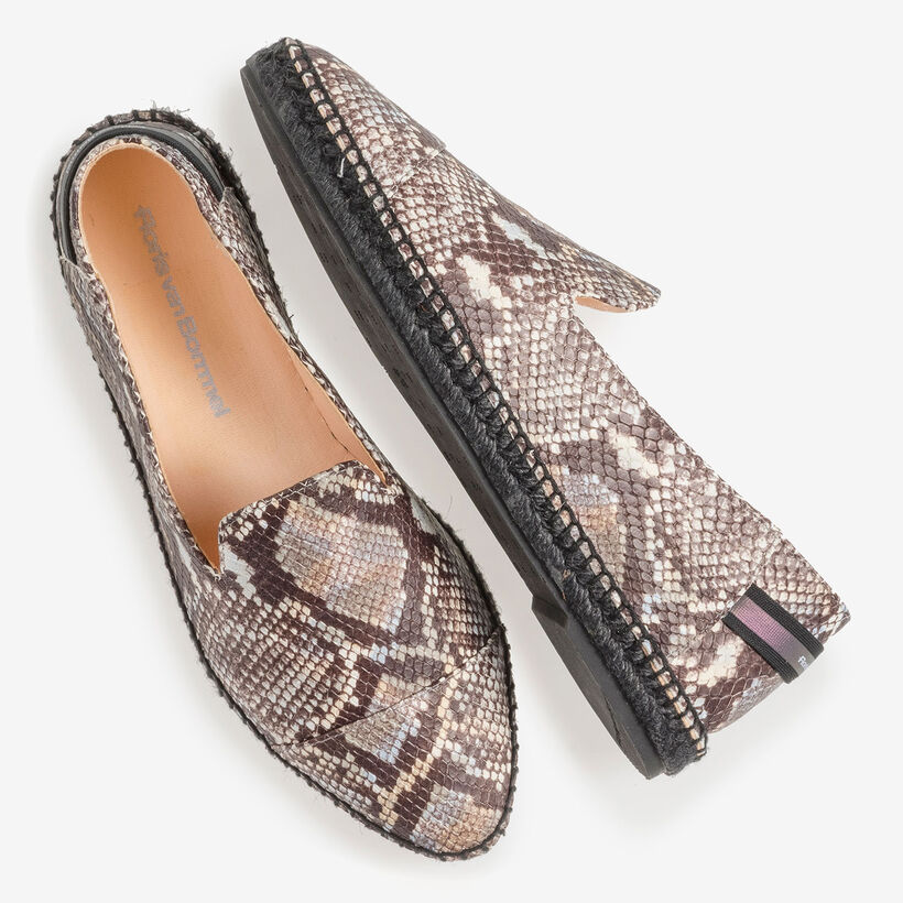 Bruin/witte leren espadrille met snakeprint