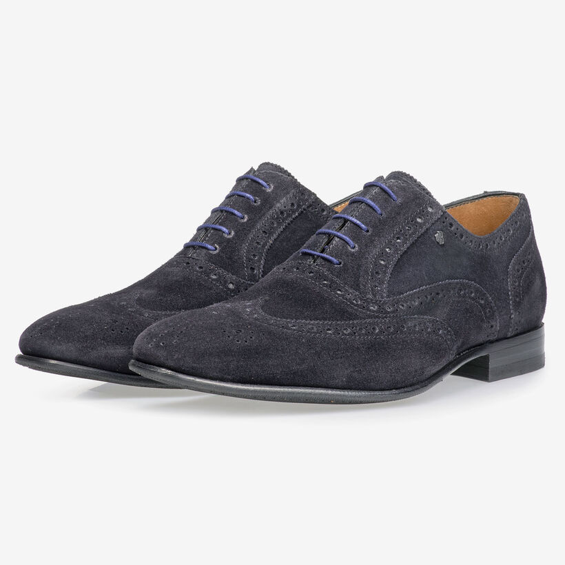 Dark blue suede leather brogue