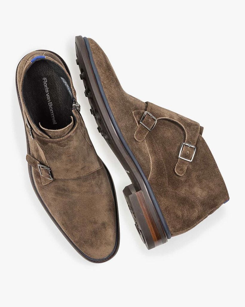 Taupe-coloured suede monk strap