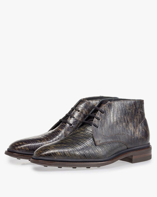 Boot lizard print dark green