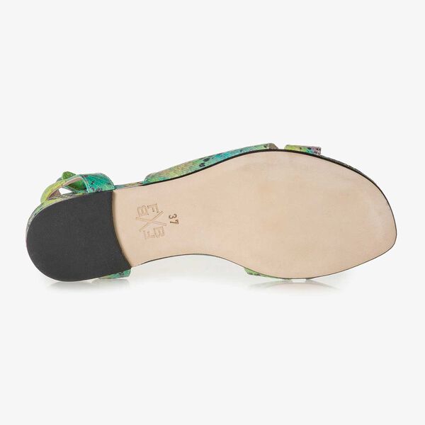 Green snake print leather sandal