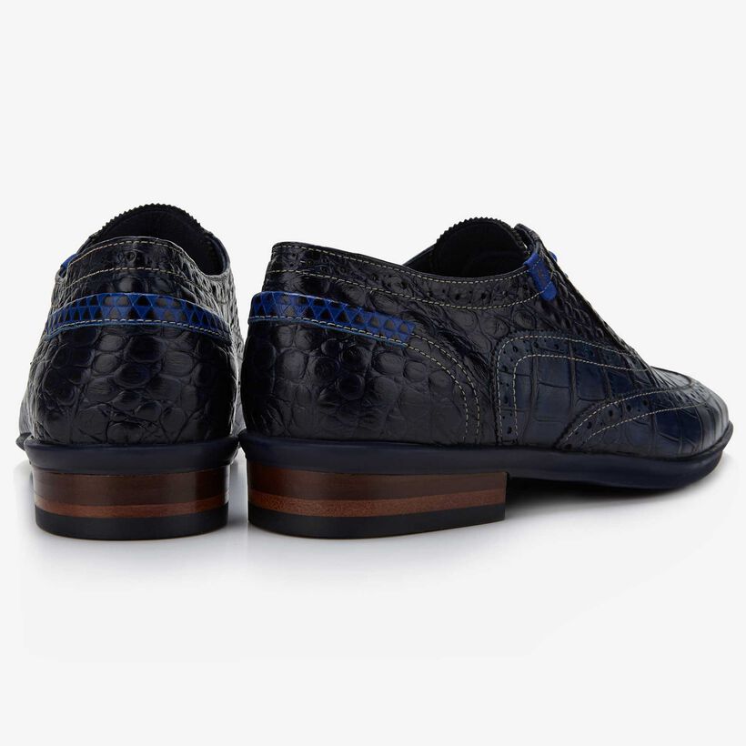 Floris van Bommel dark blue crocodile print men's lace-up shoe