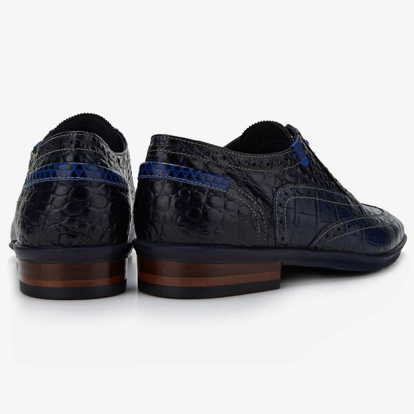 Floris van Bommel dark blue crocodile print men's lace-up shoe