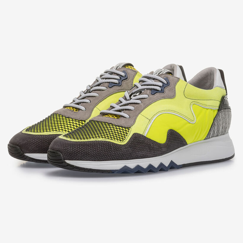 Fluroescent yellow suede leather sneaker