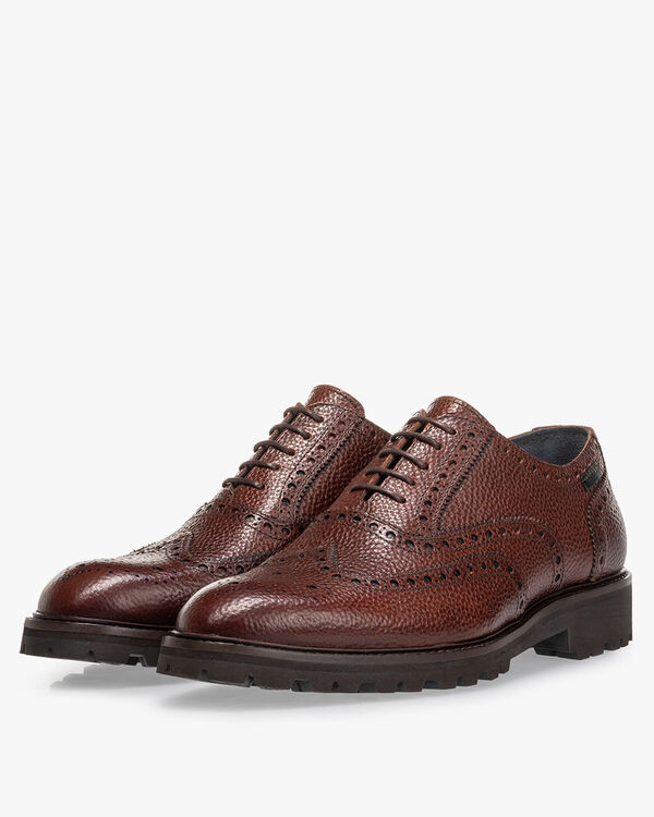 Lace shoe printed leather cognac