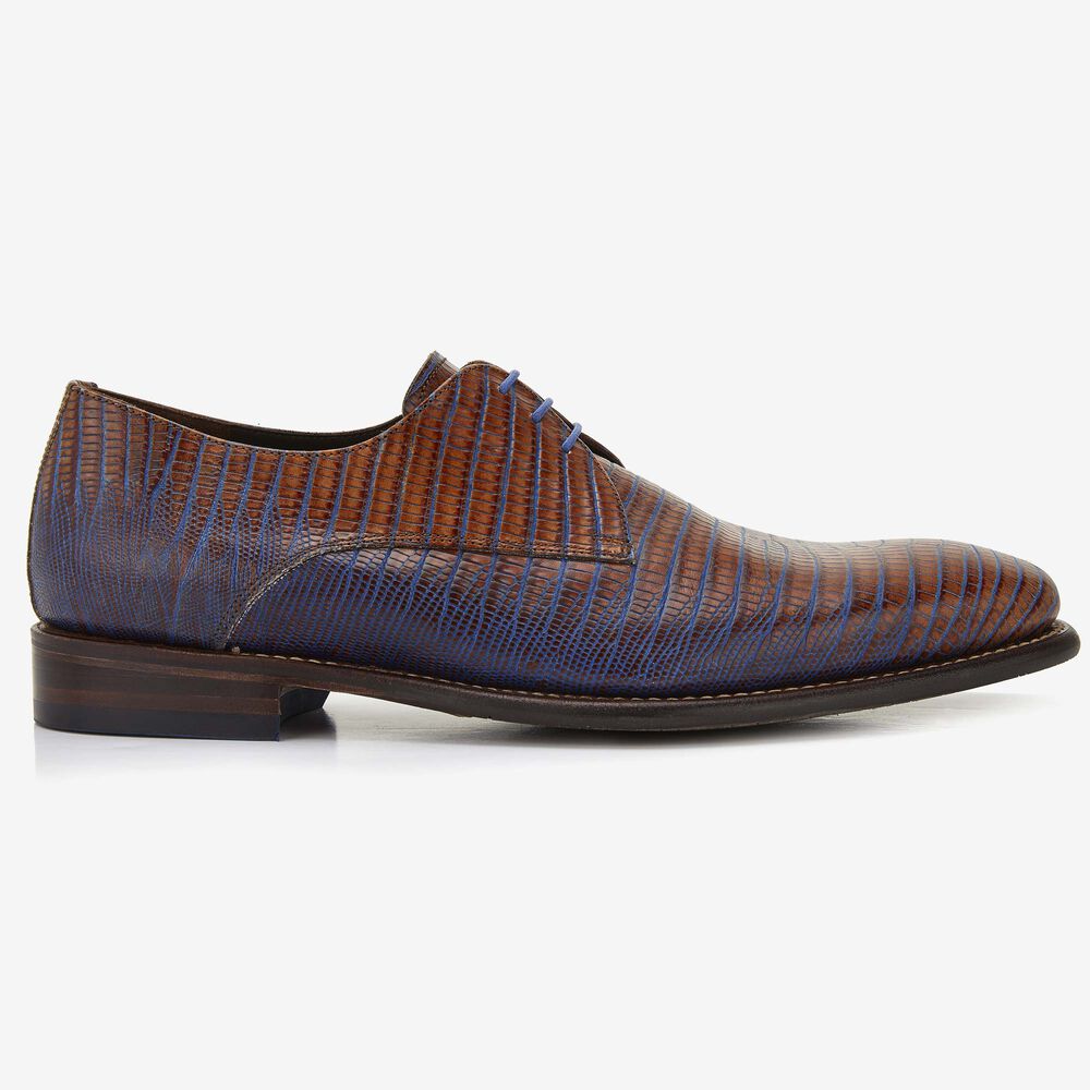 Floris van Bommel cognac lizardprint heren veterschoen