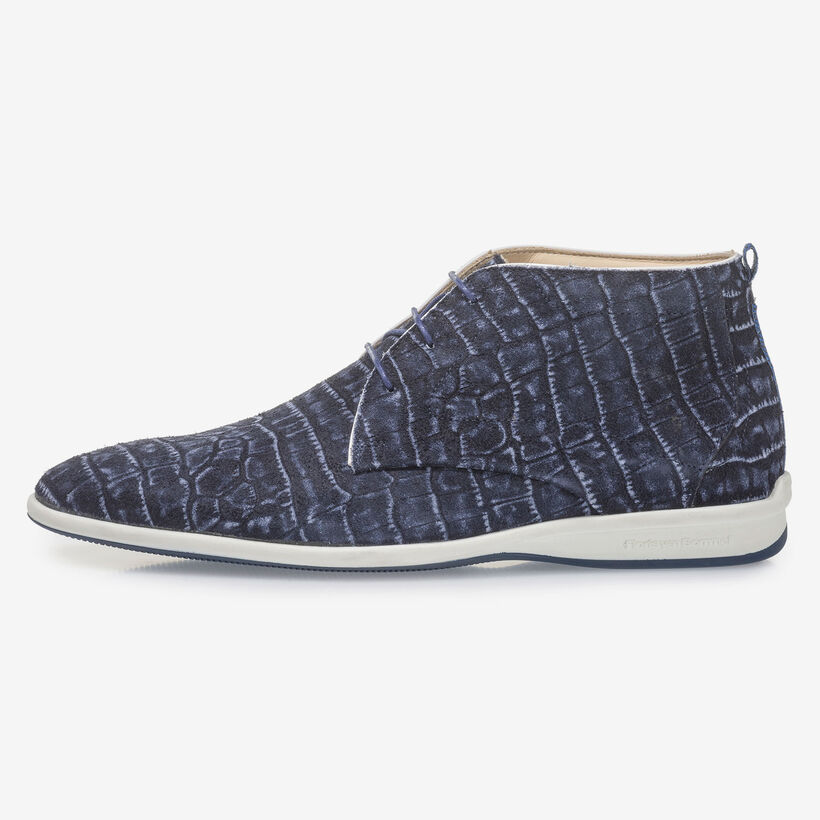 Blue lace boot with croco print