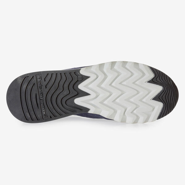 Donkerblauwe su&egrave;de sneaker met print