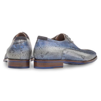 Grey patent leather lace shoe with snake print