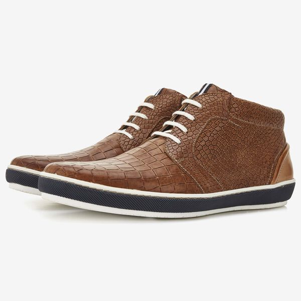 Floris van Bommel cognac crocodile print men's lace-up boot