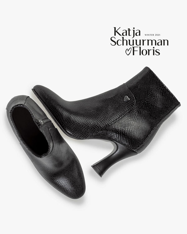 Enkellaars reptielenprint zwart