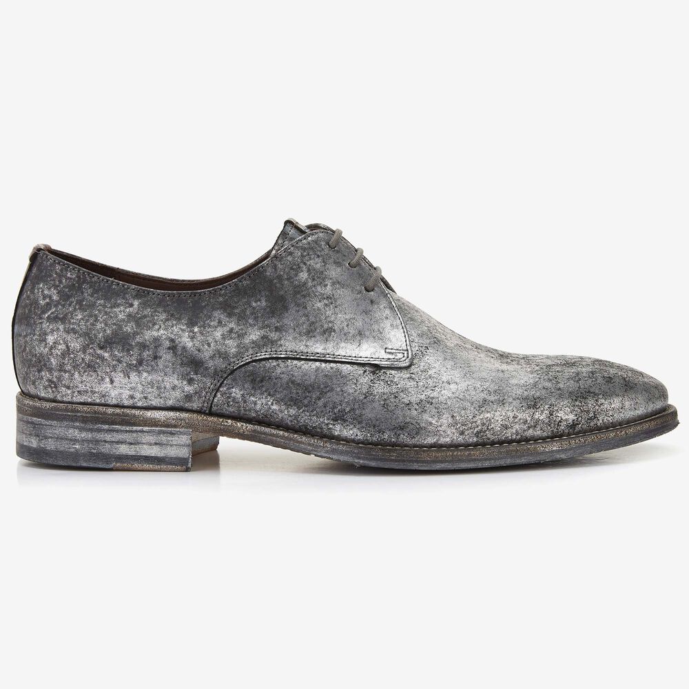Floris van Bommel men's lace-up shoe in silver metallic leather